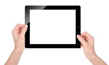 Holding Blank Tablet Screen on White