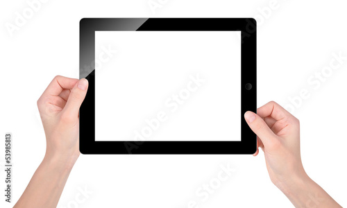 Holding Blank Tablet Screen on White