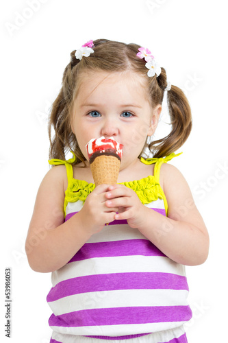 happy kid girl eating ice c...