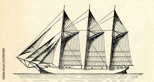 Three-masted gaff-rigged schooner photo