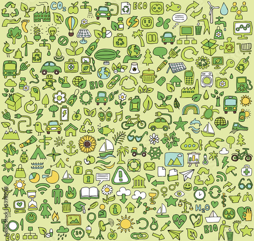 Big doodled ECOLOGY icons collection