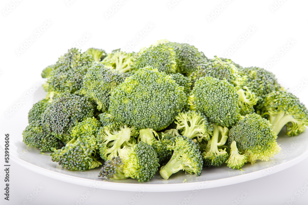 Broccoli Florets on a White Plate Broccoli Florets on a White Plate