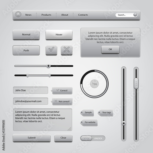 Light Gray UI Controls Web Elements 2