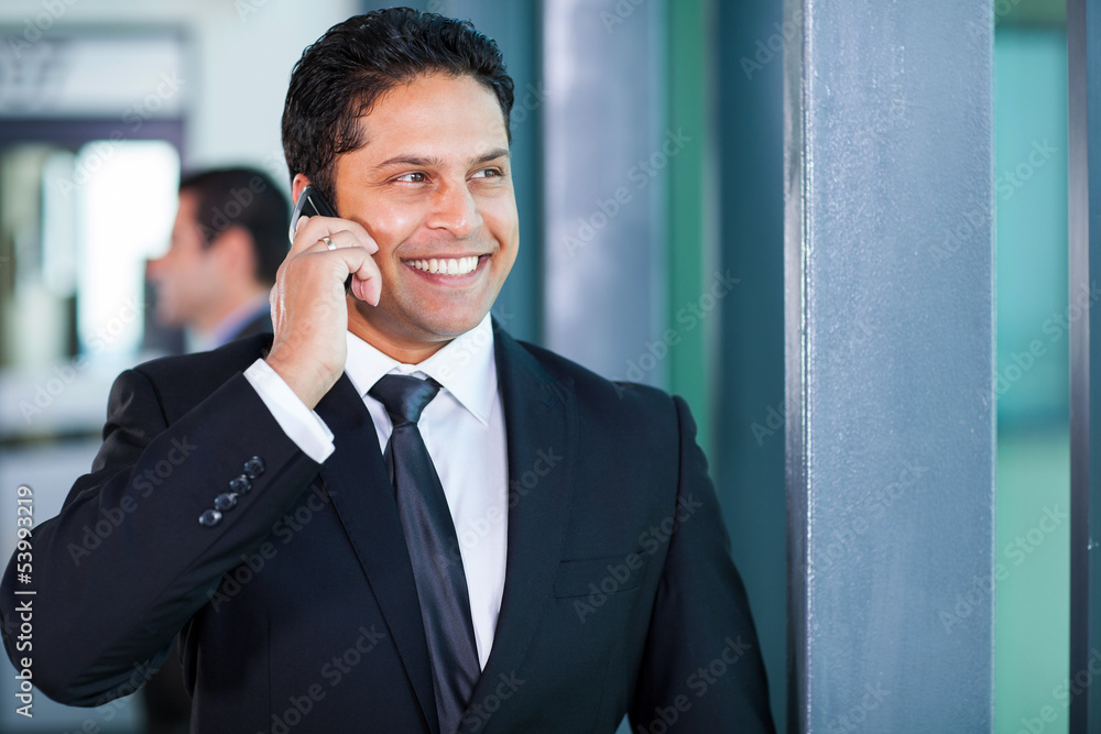 young indian businessman talking on mobile phone young indian businessman talking on mobile phone