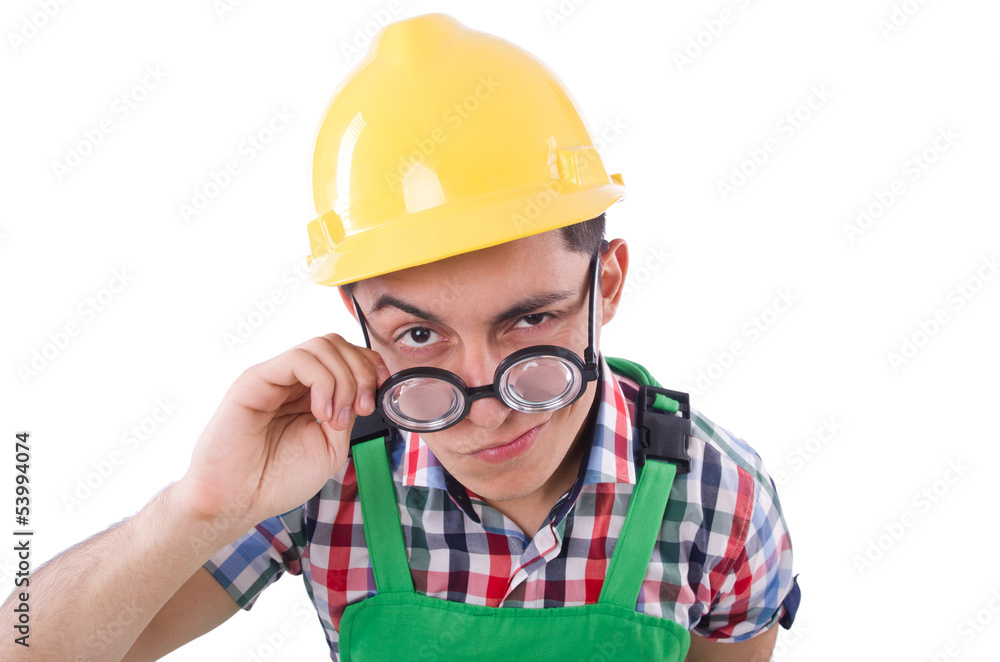 Funny construction worker isolated on white Funny construction worker isolated on white