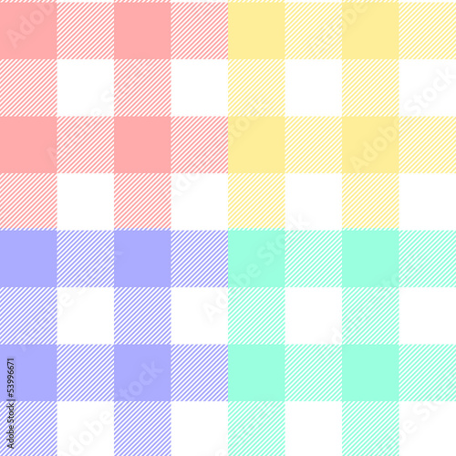 Gingham checkered fabric in pastel colors seamless pattern set