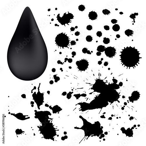 Set: Ink spots. (splash, blob, black blot, splat, blotch). Drop