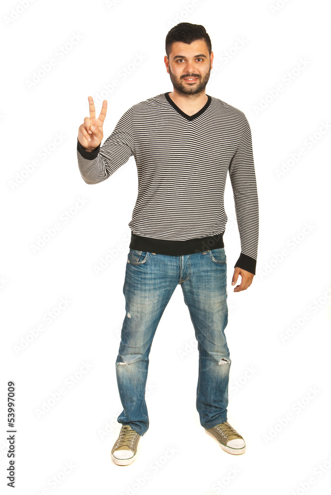 Victorious man in casual clothes Victorious man in casual clothes