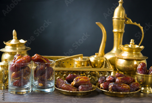 Dried date palm fruits or kurma, ramadan food photo