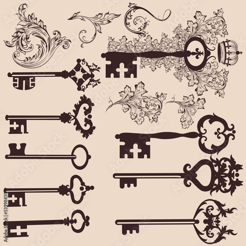 Collection of vector vintage  keys for design