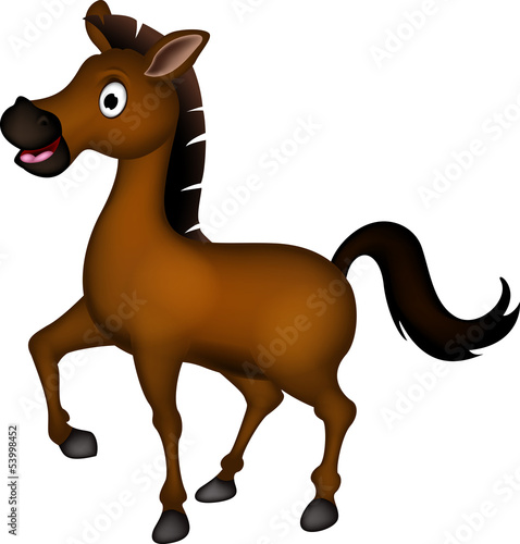 cute brown horse cartoon walking