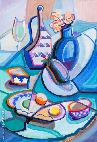 Still life on a dark blue cloth