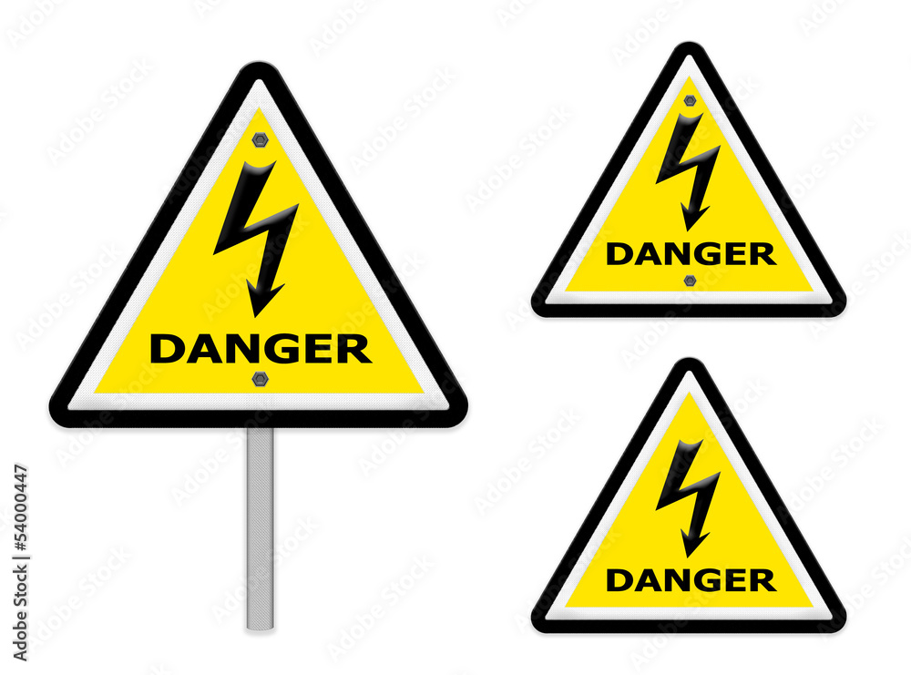The Sign of danger of electricity from high voltage isolated on The Sign of danger of electricity from high voltage isolated on