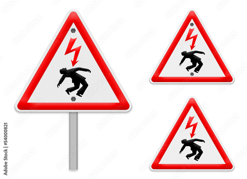 The Sign of danger of electricity from high voltage isolated on The Sign of danger of electricity from high voltage isolated on