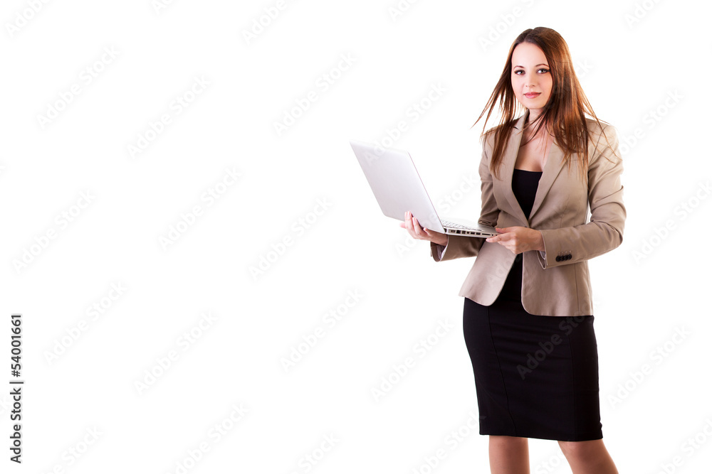 Businesswoman with a laptop isolated on white background Businesswoman with a laptop isolated on white background