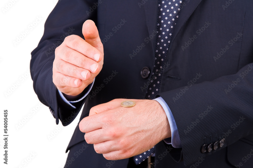 Obraz premium Businessman making heads or tails.