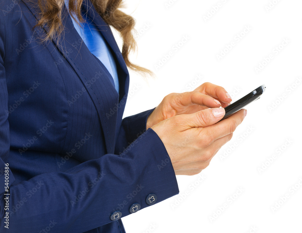 Closeup on business woman writing sms Closeup on business woman writing sms