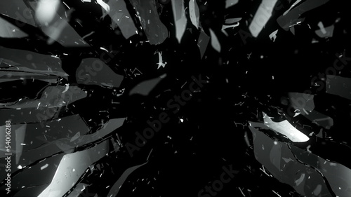 Cracked and Shattered black glass with slow motion. Alpha