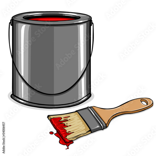 vector tin with red paint and paint brush