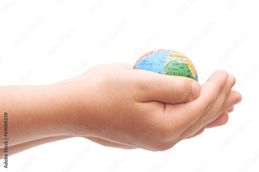Child's hand hold the globe Child's hand hold the globe