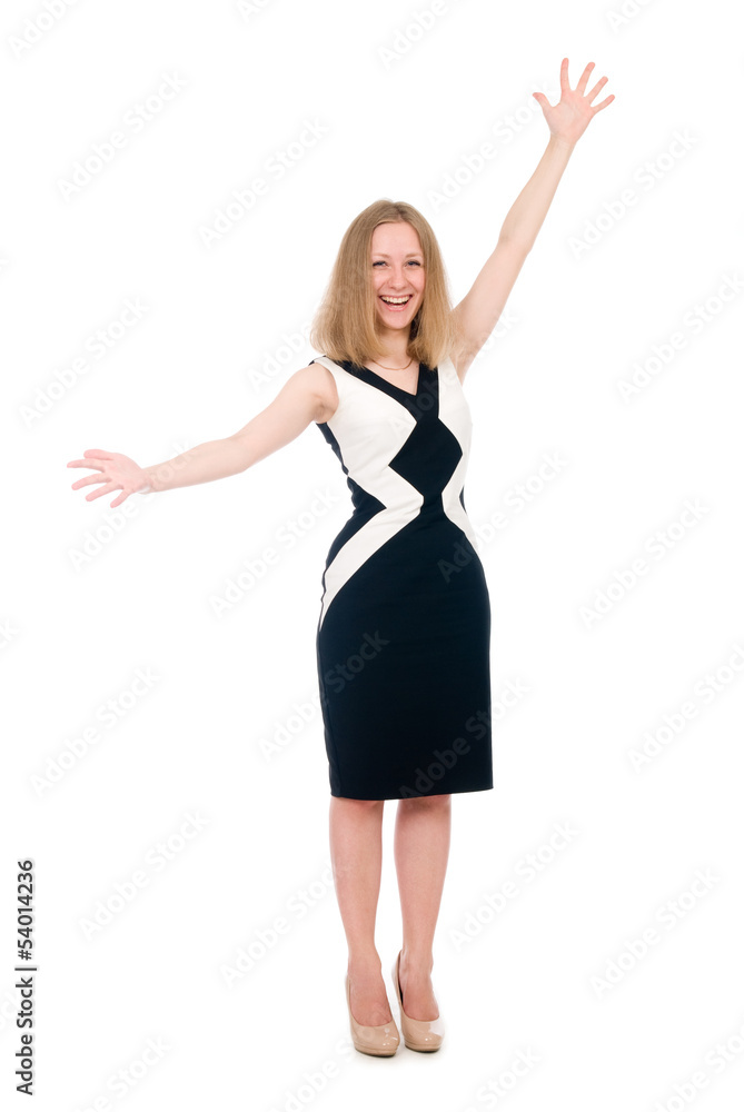 Young happy woman with hands up Young happy woman with hands up
