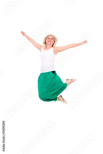 Happy jumping girl. Isolated on white background