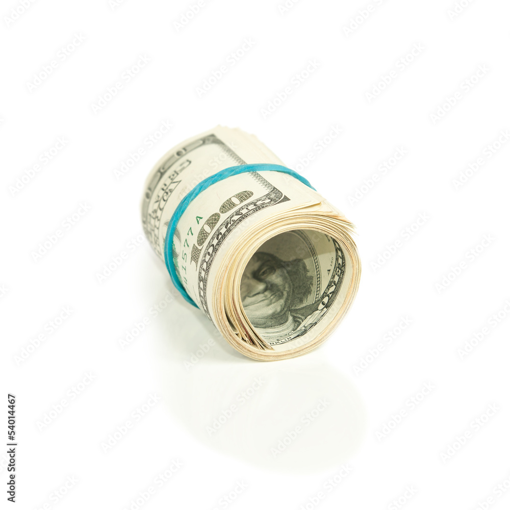 roll pack of dollars isolated on white roll pack of dollars isolated on white