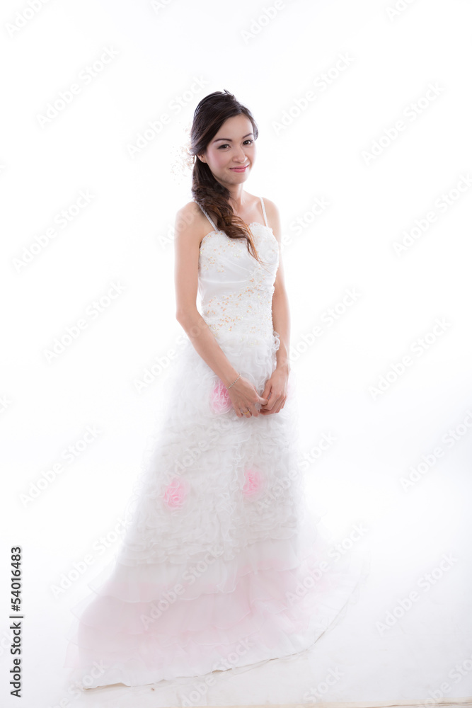 Portrait of beautiful bride with wedding dress isolated on white Portrait of beautiful bride with wedding dress isolated on white