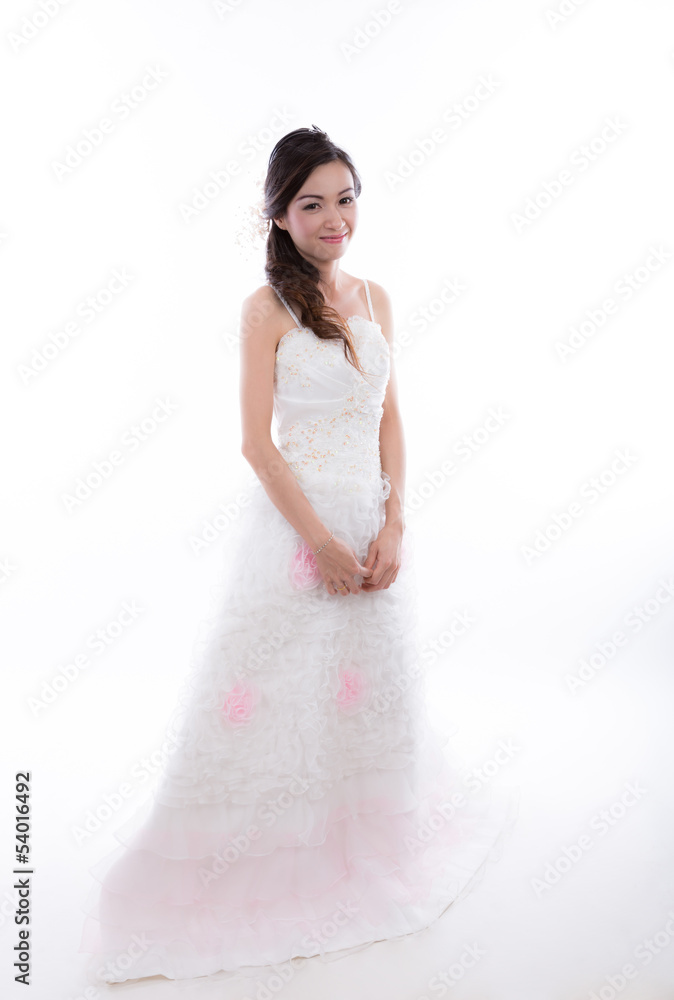 Portrait of beautiful bride with wedding dress isolated on white Portrait of beautiful bride with wedding dress isolated on white