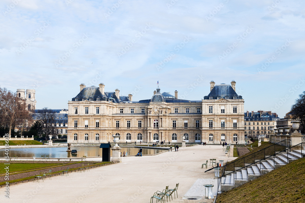 view of Luxembourg Palace in Paris in early spring