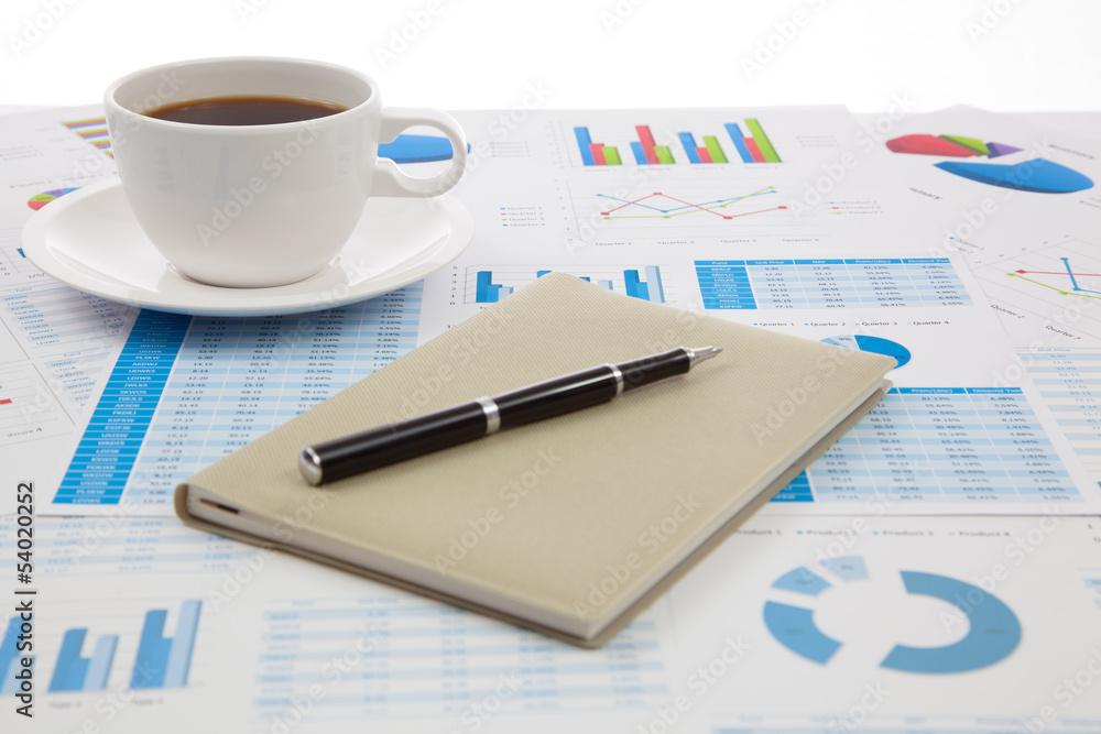Business report with cup of coffee Business report with cup of coffee