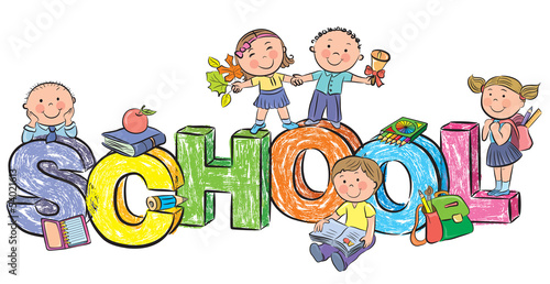 Word school and funny children