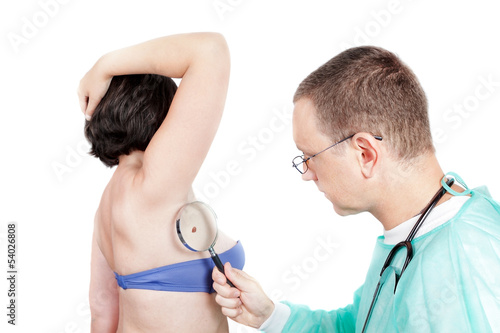 Dermatologist Doctor with stethoscope looks around the patient f