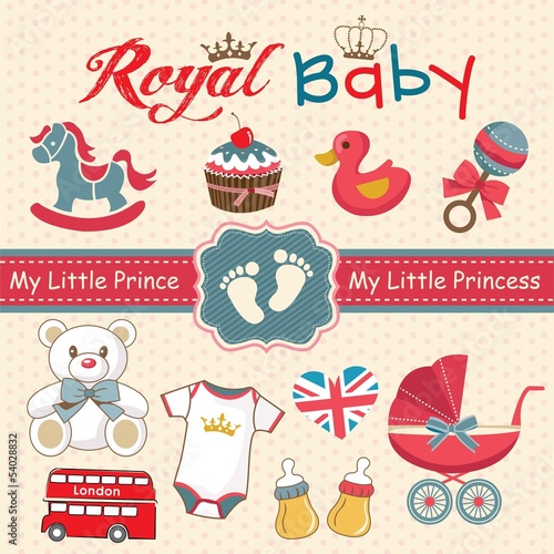 Set of retro style design elements for royal baby