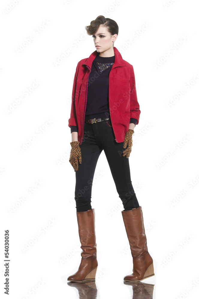 young fashion model posing on white background young fashion model posing on white background