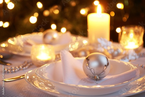 Table setting with Christmas decorations