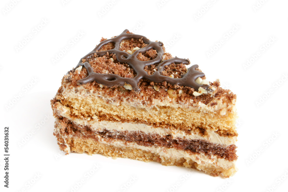 Slice of cream cake with chocolate Slice of cream cake with chocolate