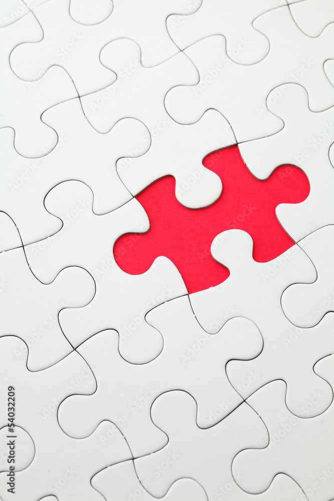 Missing puzzle piece in red color Missing puzzle piece in red color