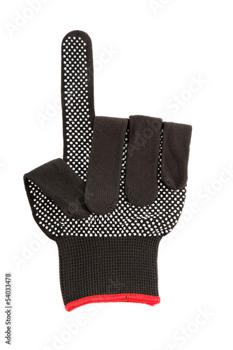 Black work glove isolated on white background.
