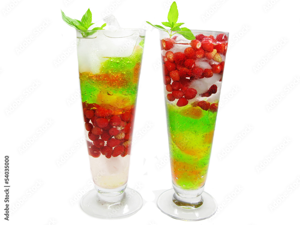 two fruit cocktails smoothie with wild strawberry two fruit cocktails smoothie with wild strawberry