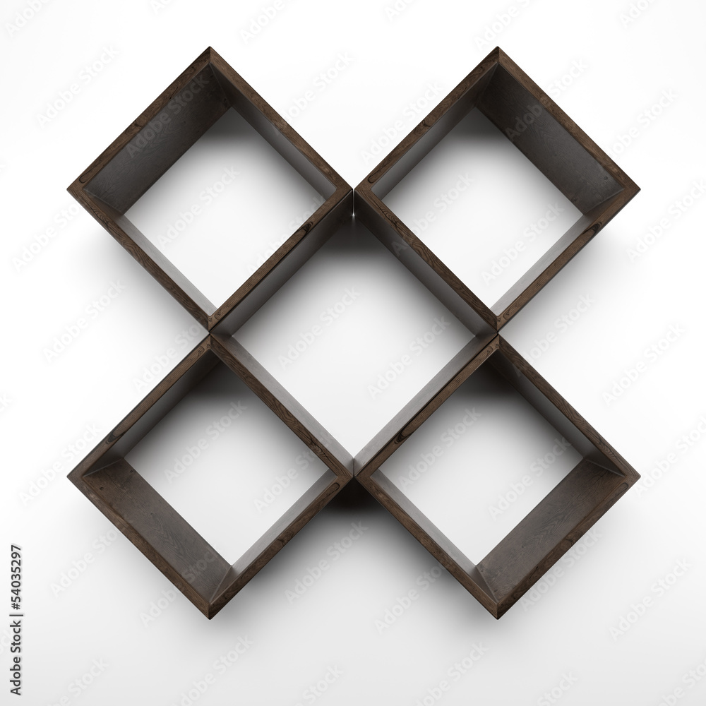 Fototapeta premium Four Box shelves on white wall