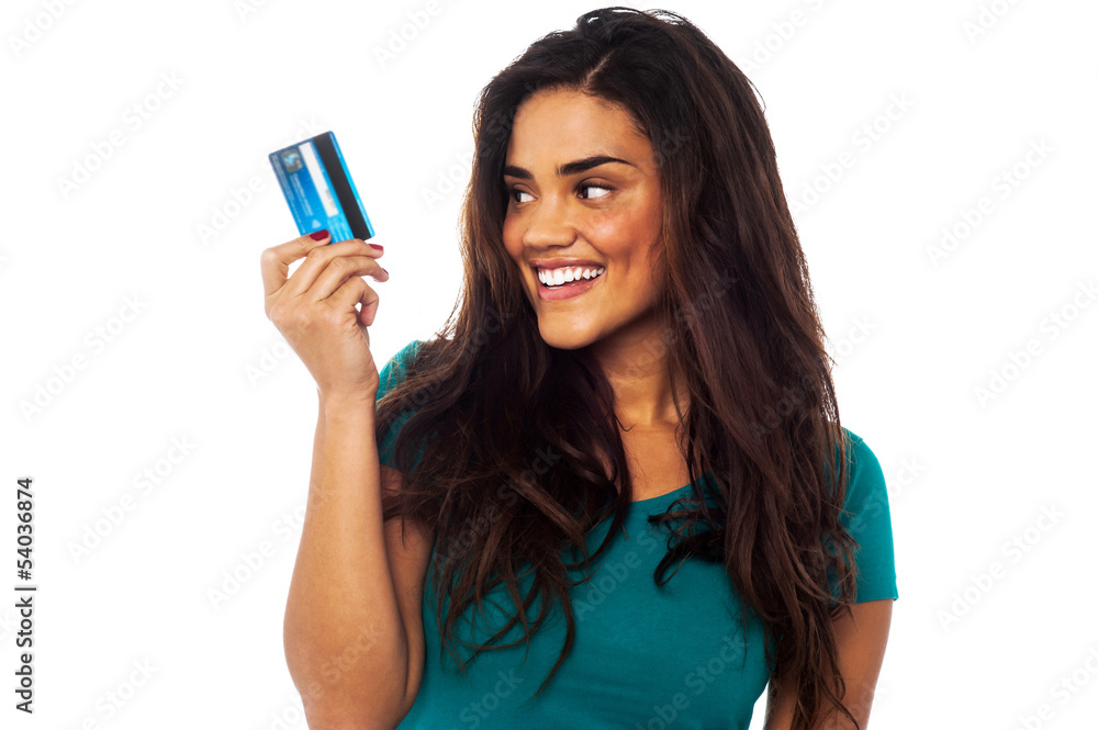 Attractive model displaying her cash card Attractive model displaying her cash card