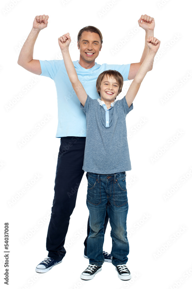 Father and son rejoicing together Father and son rejoicing together