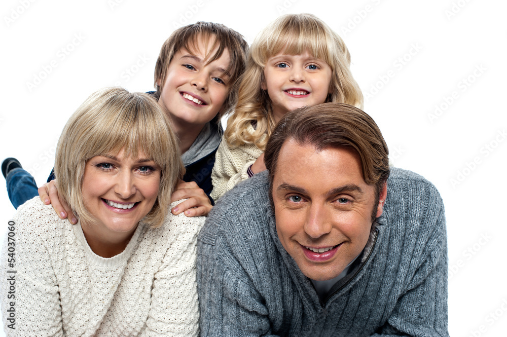 A happy family on white background A happy family on white background