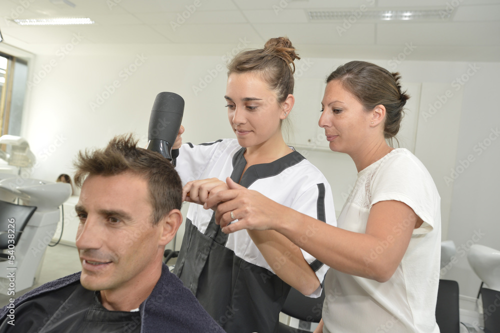 Fototapeta premium Hairstyle training class in beauty salon