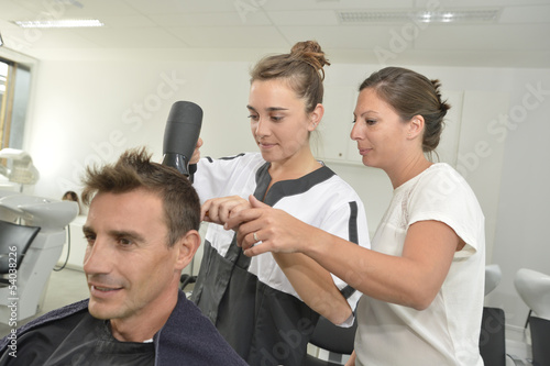 Hairstyle training class in beauty salon