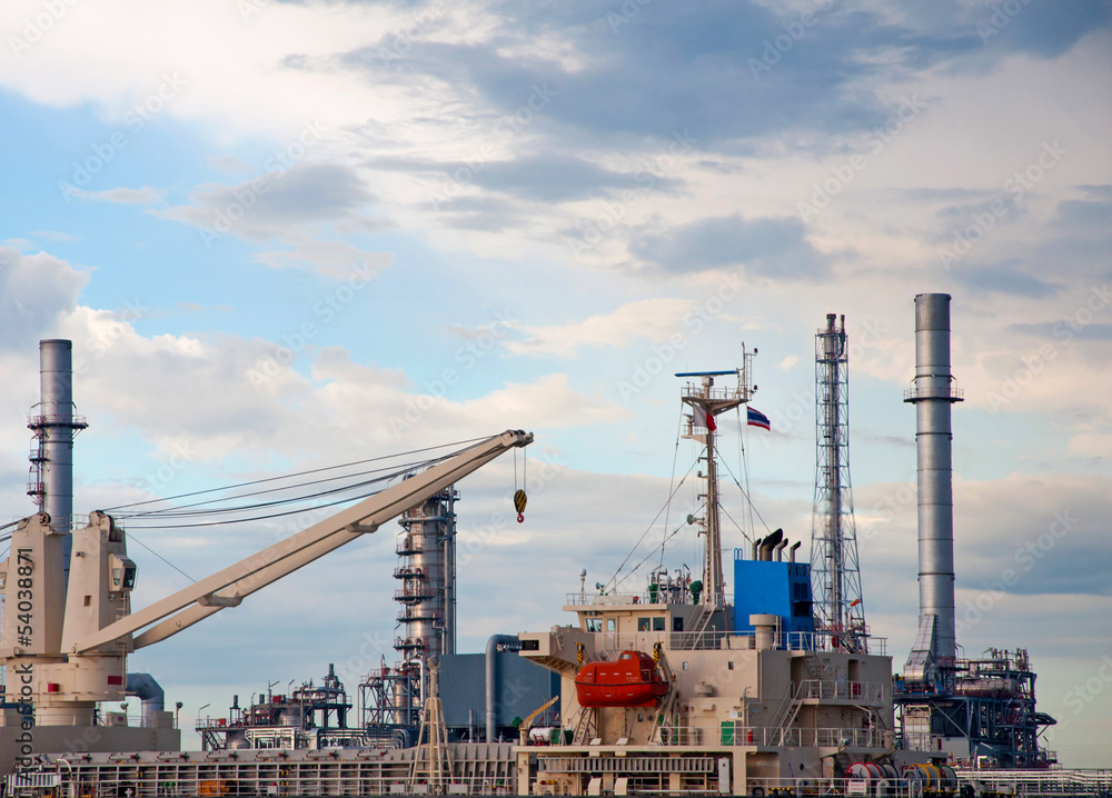 crane on Boat at Oil refinery factory in Thailand