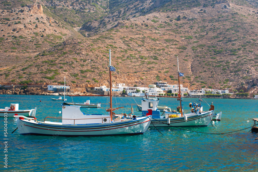 Traditional fishing boat on Mykonos island  Greece