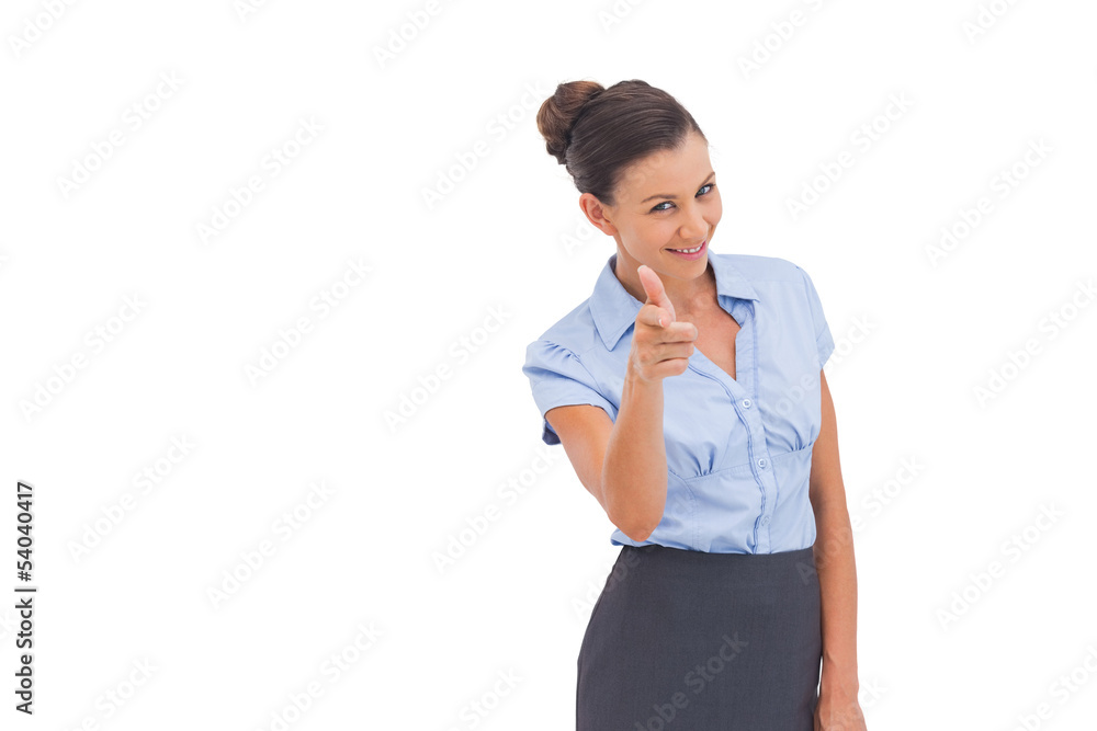 Pretty businesswoman showing something with fingers Pretty businesswoman showing something with fingers
