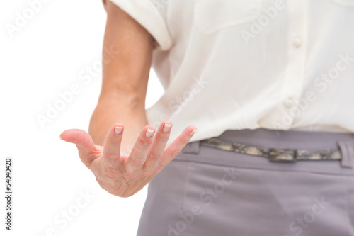 Businesswoman presenting her hand